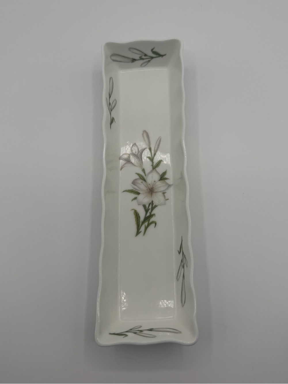 Vintage Shafford Fine Bone China White Lily Olive Tray Trinket Dish Hand Painted